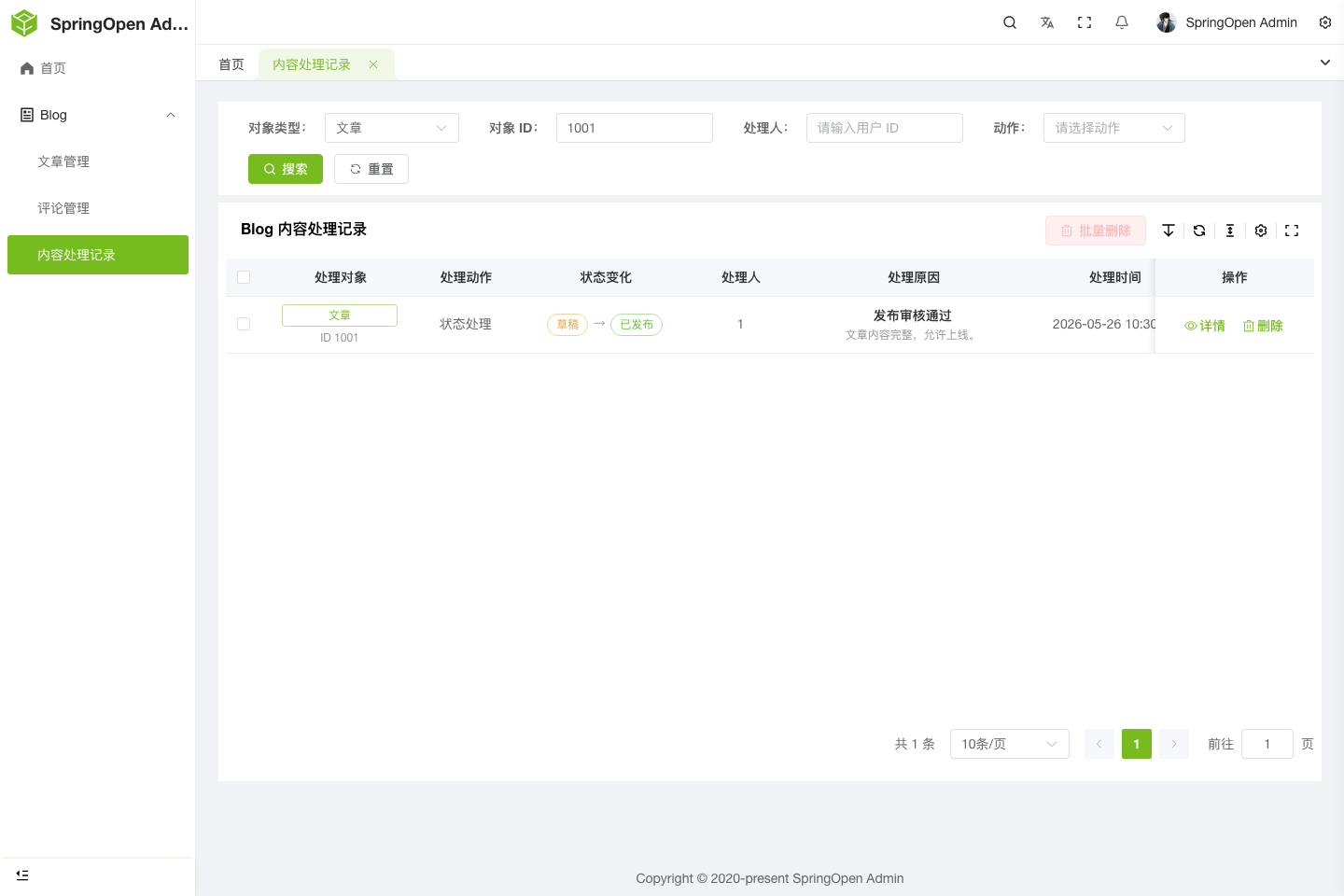 Admin Blog 内容处理记录页
