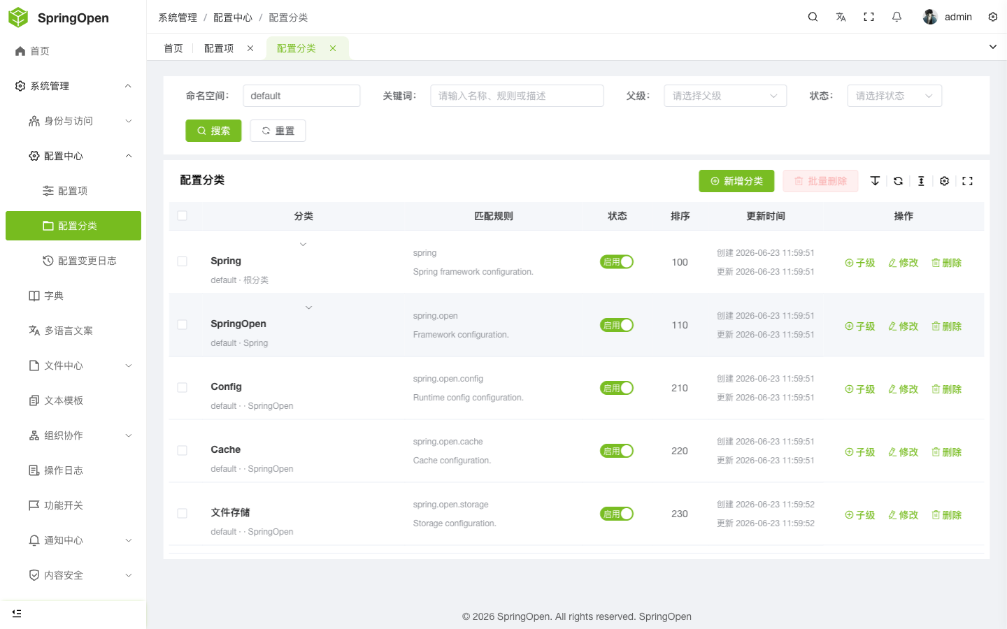 Admin 配置分类页