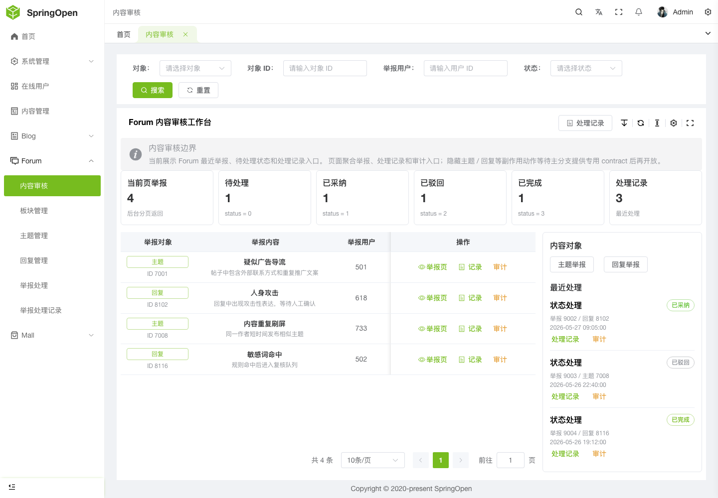 Admin Forum 内容审核工作台