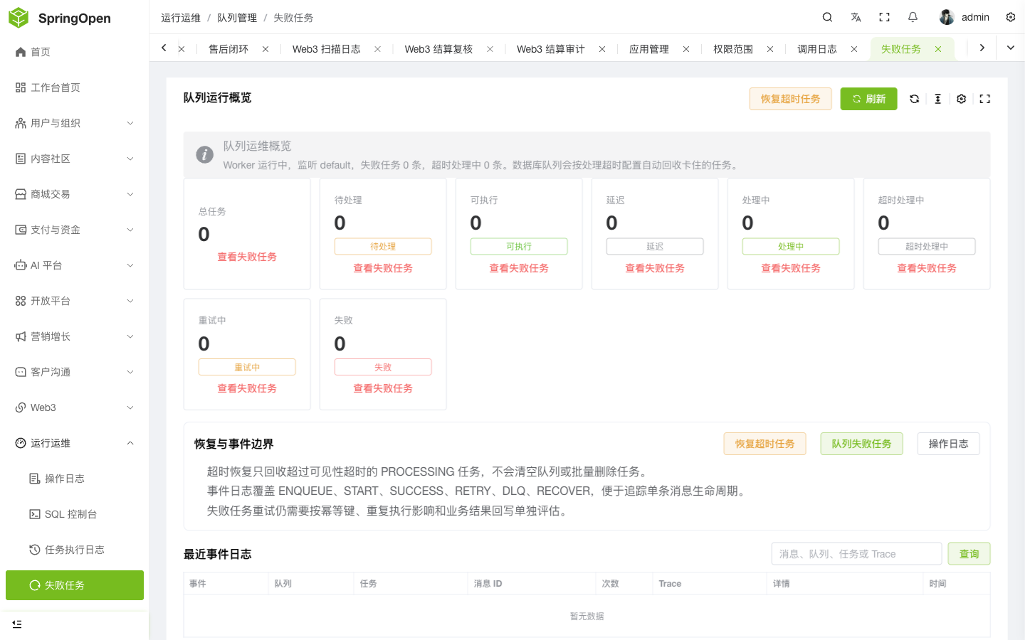 Admin Queue 失败任务页