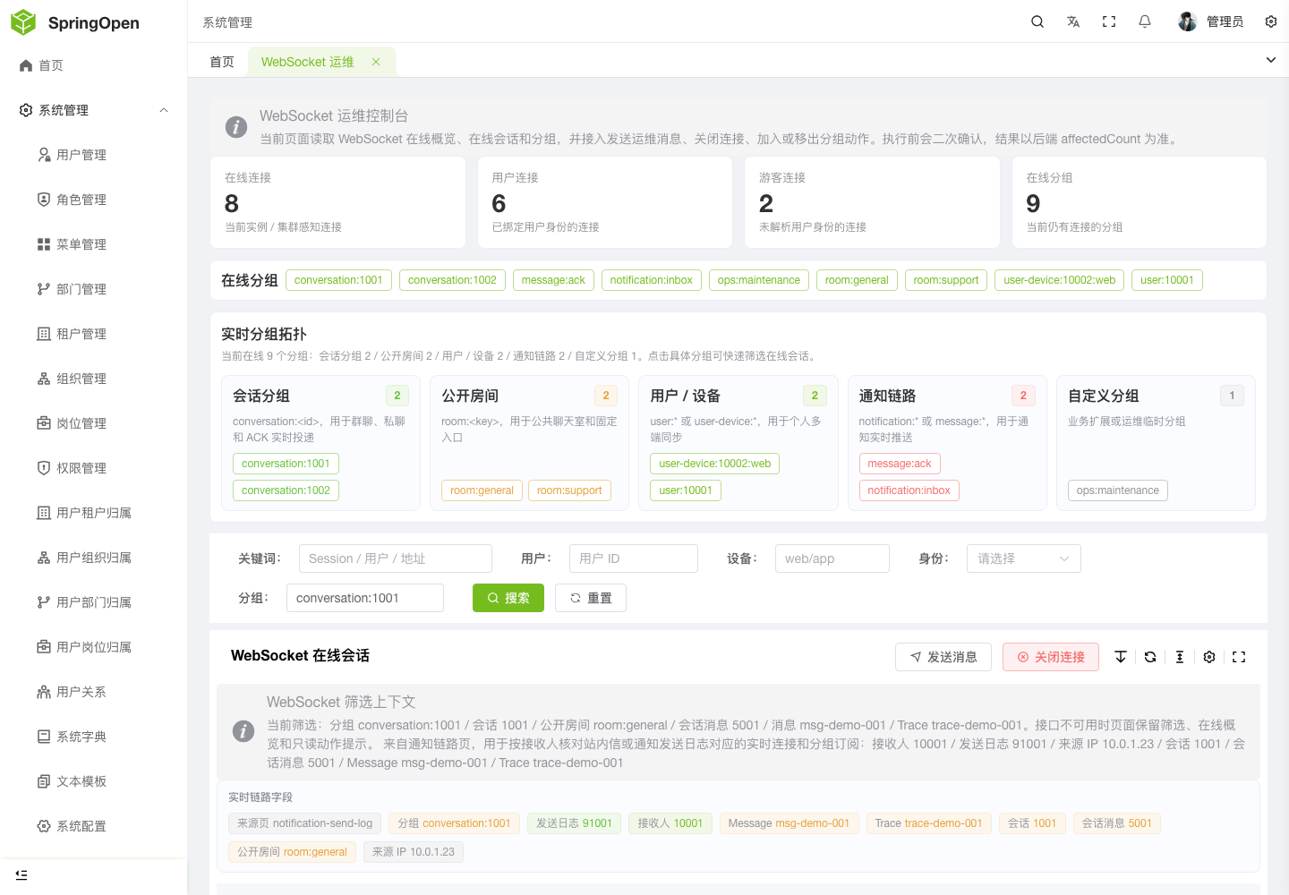 Admin WebSocket 运维页
